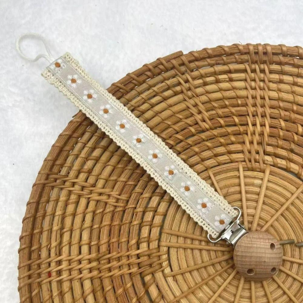 Wooden Dummy Nipple Holder Cute Flower Print Teether Pendant New Baby Pacifier Chain  Baby Use