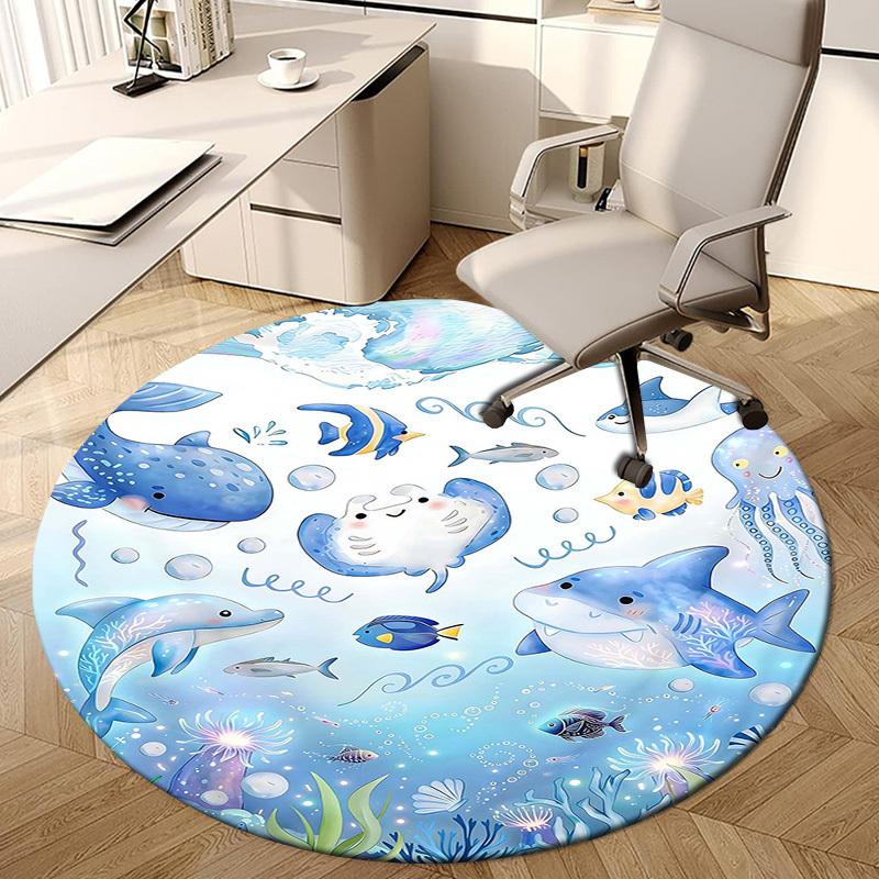 1PC Ocean Sea Creatures Non-Slip Floor Round carpet, Office, family, bedroom, Large Area Rug Indoor Rugs,  Durable Polyester-L0329