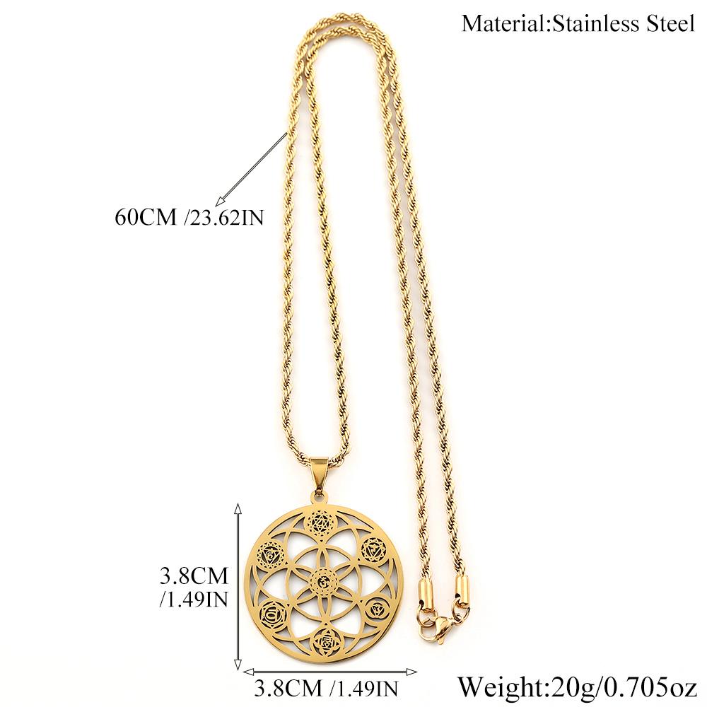 Yoga Flower of Life 7 Chakras OM Stainless Steel Mandala Necklace for Women Men Sacred Geometry Spiritual Healing Chain Jewelry