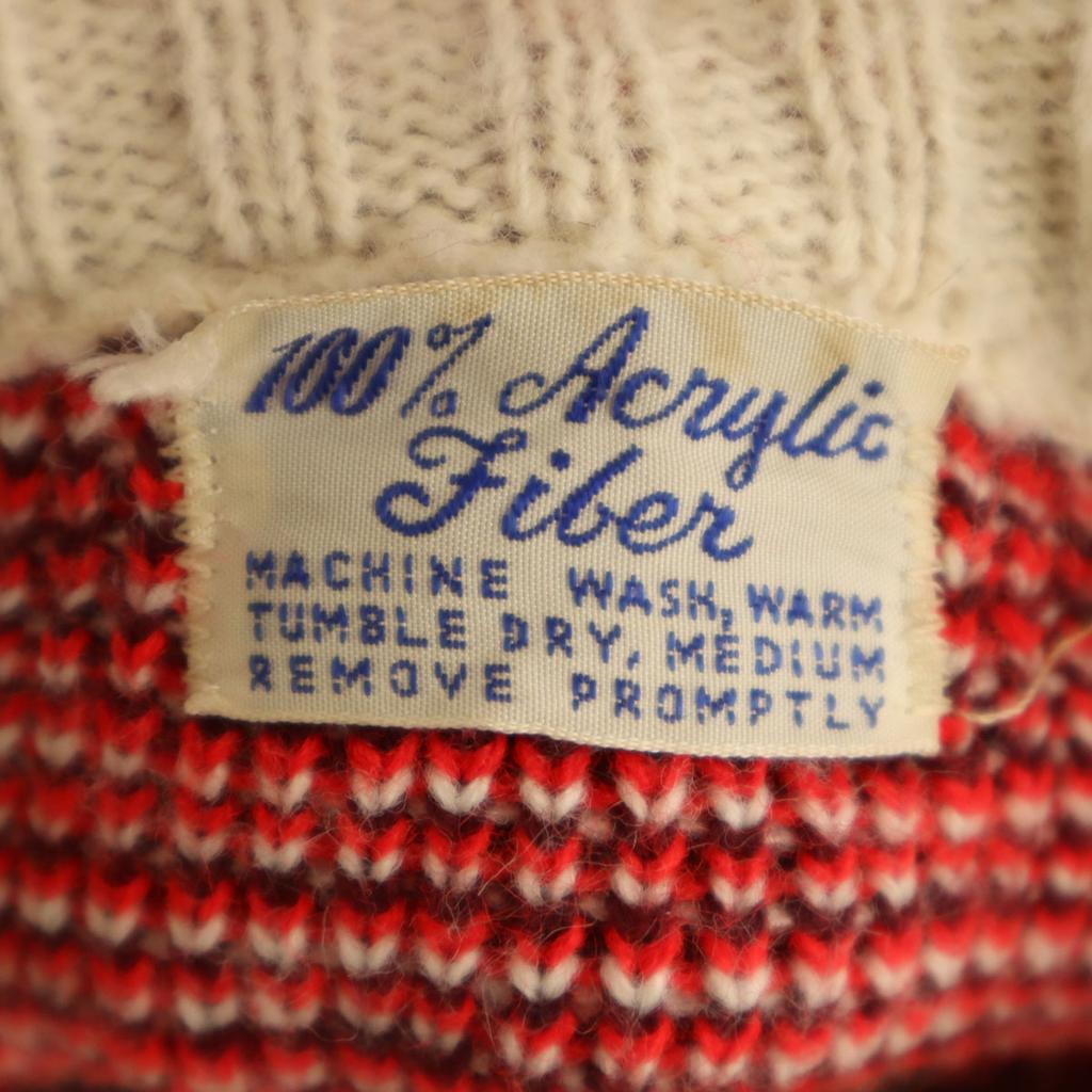 Vintage 70s Sepapoke Nordic Pattern Long Sleeve Zip Up Cardigan Red Women Used