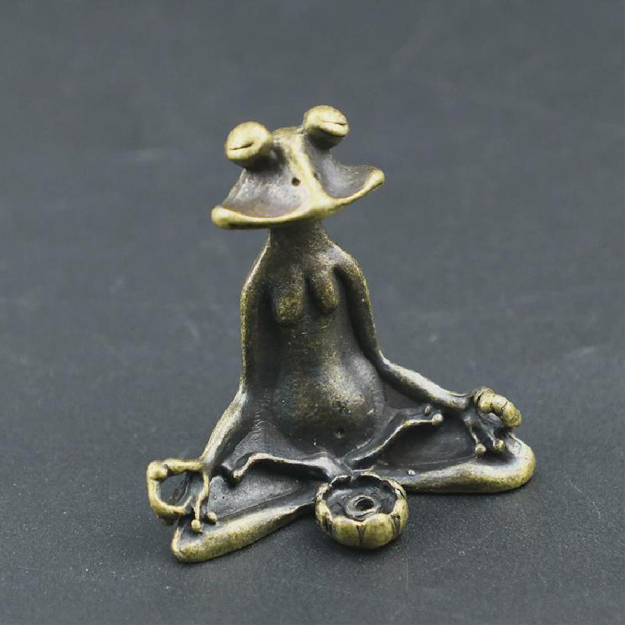 Adornos de rana zen con receptáculo de incienso de cobre retro, adornos de rana de cobre puro macizo para mascotas de té