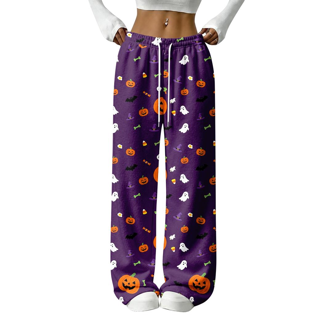 Damen Flanell Schlafanzughose für Halloween Gerade geschnitten Feiertags Loungewear Nachtwäsche