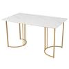 Dining Set (5-pc), Dining Table with 4 Chairs, 140×80cm Kitchen Table with Golden Metal Legs, MDF Tabletop In White, Dark Green Velvet Dining Chairs
