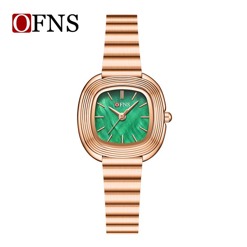 OFNS Women's Fashionable Lightweight Waterproof Quartz Watch with Small Leather Strap and Square Dial