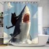 Black Cat Riding Shark Digital Printing Shower Curtain - Unique Home Decor Idea For Bathroom Waterproof Durable Elevate Space