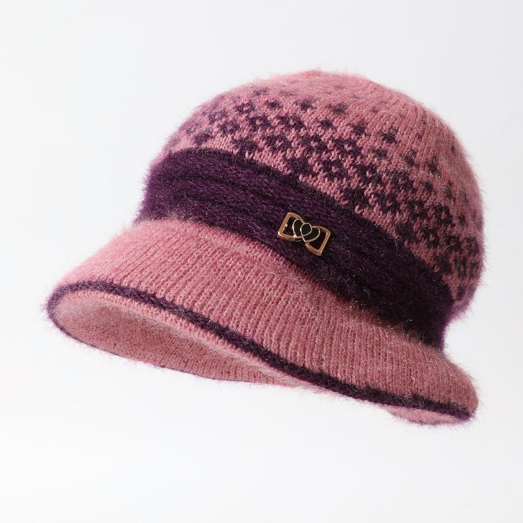 Middle Aged and Elderly Women Old Ladies Warm and Fashionable  Large Brimmed Woolen Hats and Knitted Hats