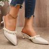Fashion Elegant Ladies Peals Pointed Toe Sandals Women Summer 2025 High Heels Slip On Party Wedding Shoes Woman White Mules Slippers