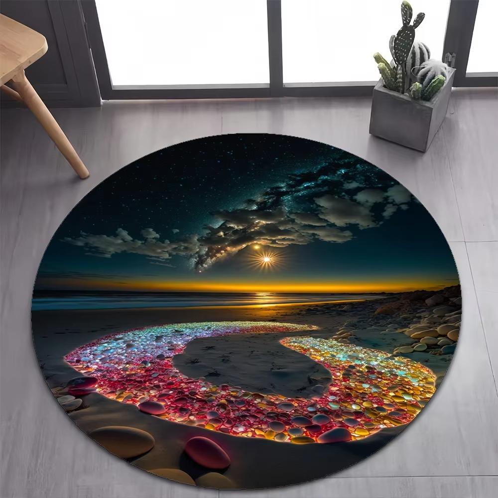 New Style Colorful Pebble Rainbow Road Beach Stone Round Carpet Rug for Bedroom Living Room Decoration Pet Decor Floor Mat Ins