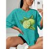 Sommer Neu Limettenscheibe Fruchtprint Schneeflocke Kurzarmhemd T-Shirt Top Rundhalsausschnitt, leicht und atmungsaktiv, geeignet für Frühling, Sommer und Herbst