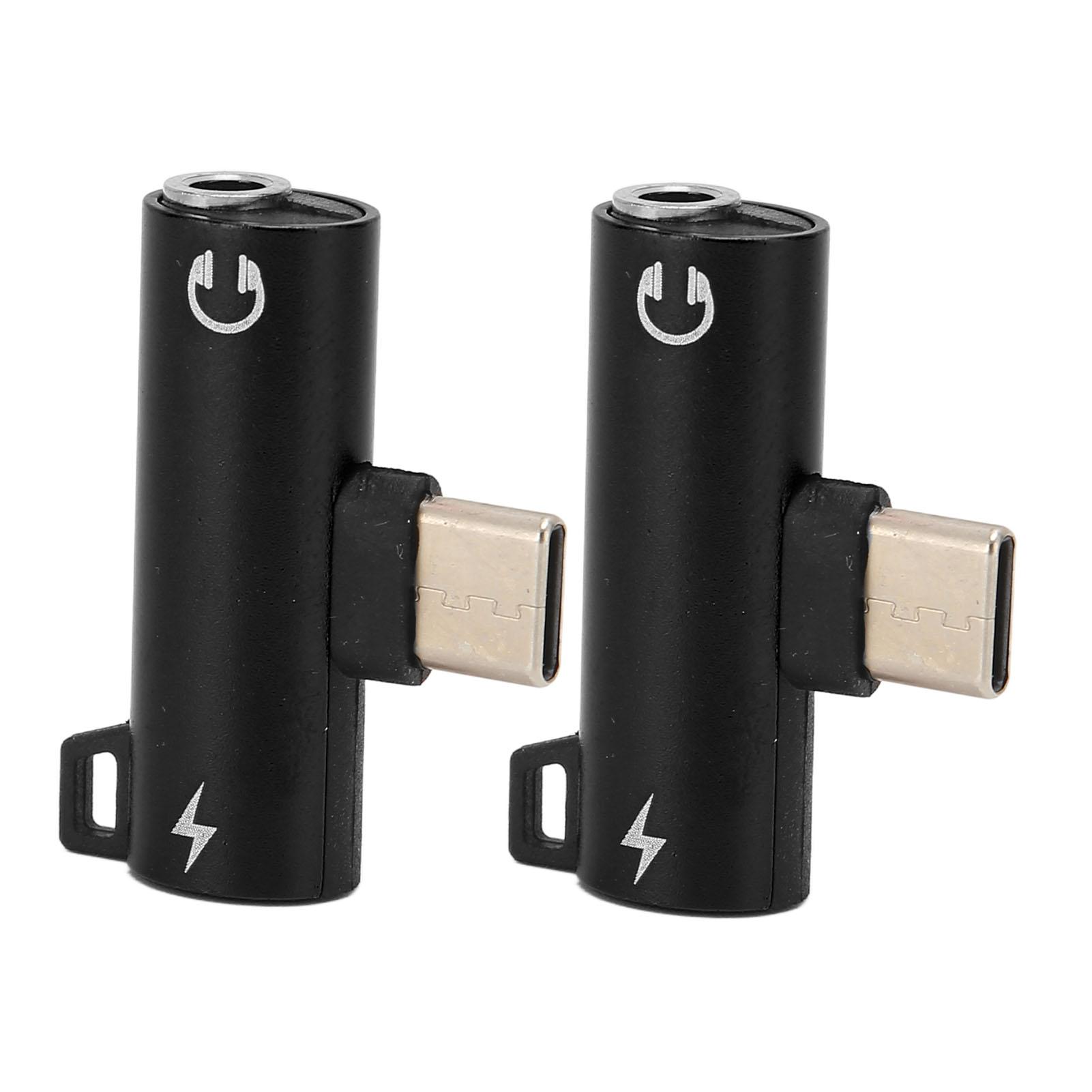 

2Pcs USB C to 3.5mm Audio Adapter 2 in 1 Type C 3.5mm Listening Music While Charging Durable ABS USB C to Audio Jack чёрный