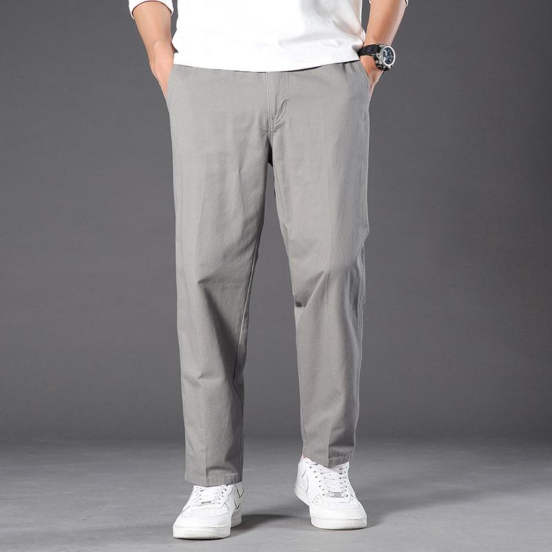 

New solid color casual pants, spring cotton loose plus-size straight-leg trousers M светло-серый