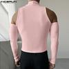 INCERUN Men Summer High Neck Cutout Sleeve Oversleeve Rib Casual Fitted Short Tank Tops