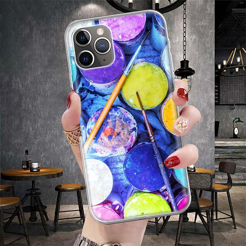 Watercolors Set Paint Palette Painting Box Soft Phone Case For IPhone 11 17 Air 16E 16 Pro Max 15 + 14 Plus 13 Mini 12 Apple 7 S