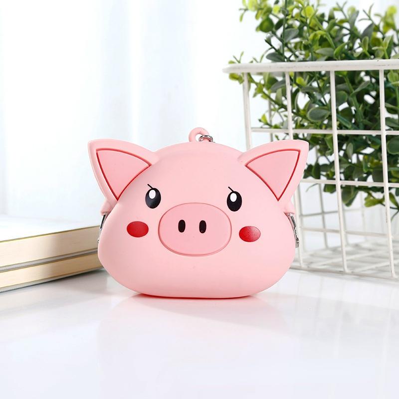 Pink Pig Coin Purse Mini Silicone Small Coin Purse Lady Key Bag Purse Children Gift Prize Package Bluetooth Earphone Bag