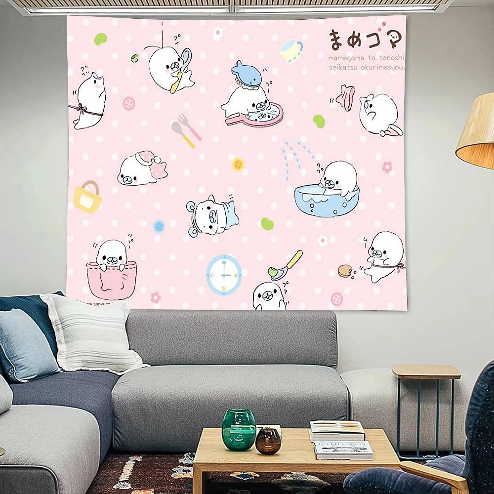 Decoración de Tapiz Kawaii de Dibujos Animados Lindo M-Mamegoma Dormitorio Habitación de Estudiantes Tela de Fondo Fiesta en Casa de Vacaciones Sala de Estar Club Tela