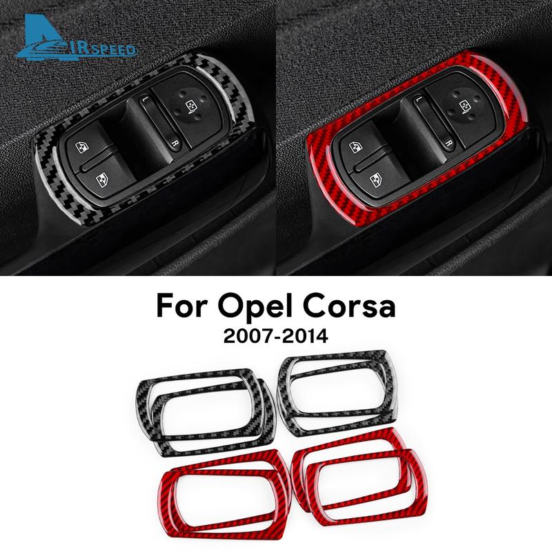4PCS Real Soft Carbon Fiber Sticker For Opel Corsa 2007 2008 2009 2010 2011 2012 2013 2014 LHD RHD Car Window Lift Button Frame