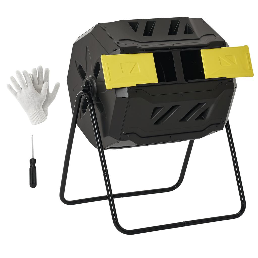 160L 360 degrees Rotating Dual Chamber Composter - Yellow