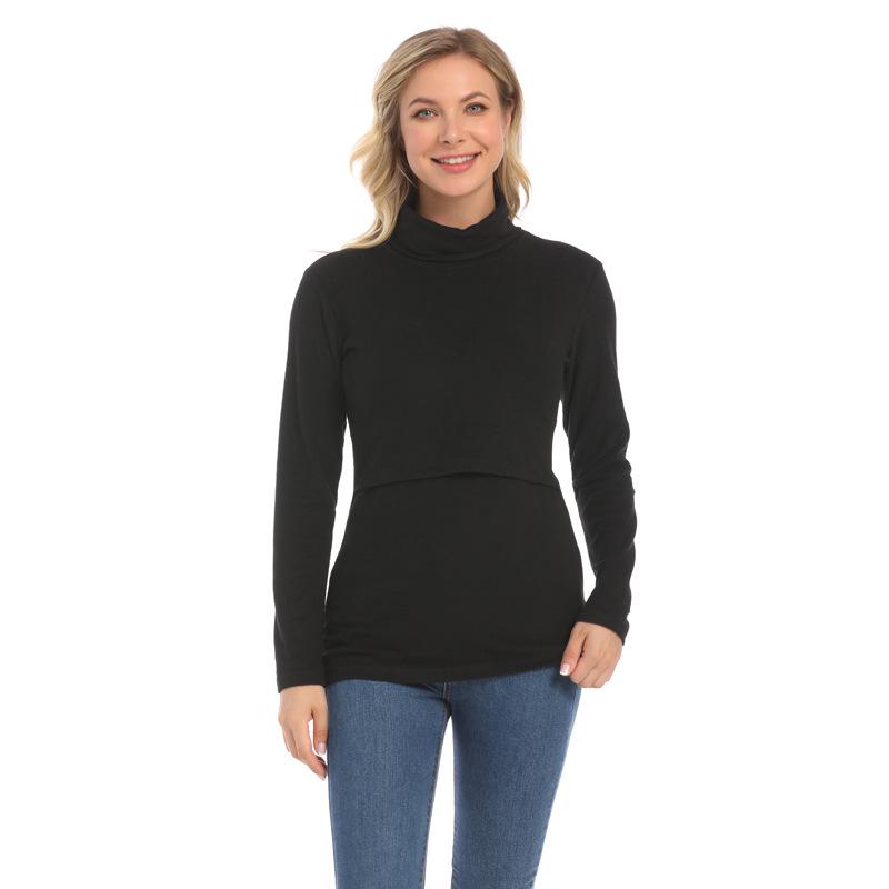 2025 Winter Maternity High-Neck Warm Base Layer Top - Trendy, Elastic & Nursing-Friendly