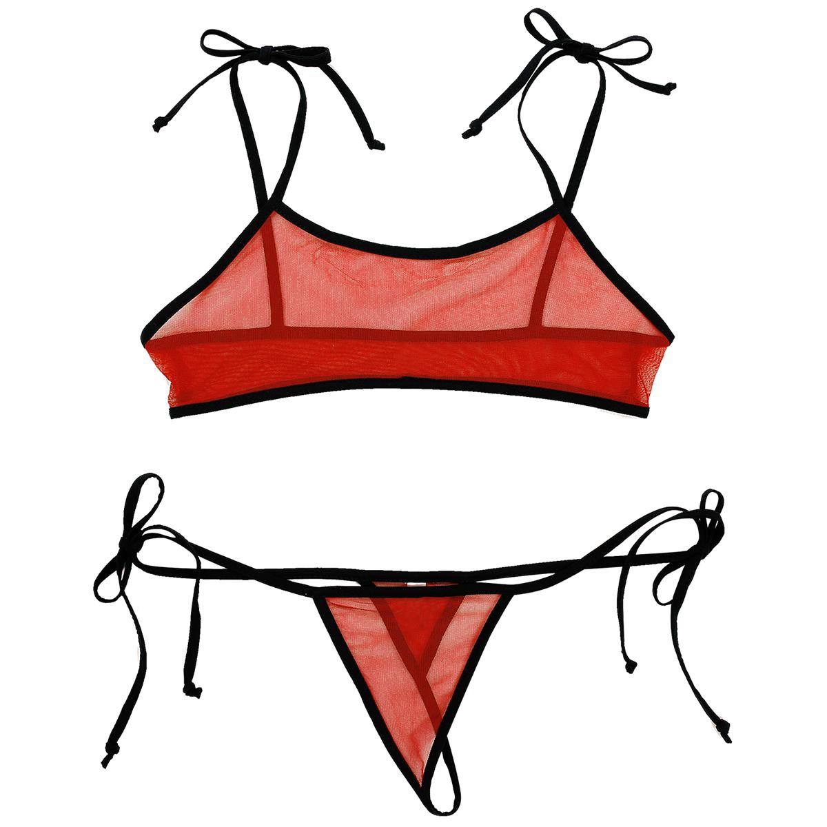 

Жіночий купальник на бретельках, бюстгальтер із самостійним зав’язуванням і трусами, купальний костюм із прозорою сіткою, пляжний одяг червоний/чорний