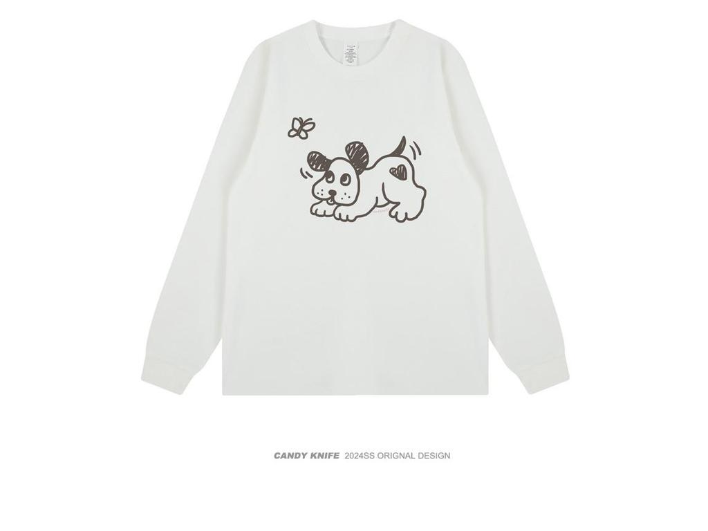 Korean Style Hand-Drawn Cartoon Long-Sleeve T-Shirt