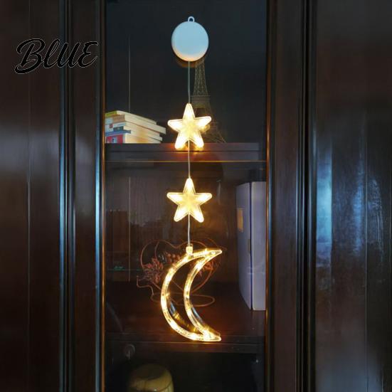 Battery Operated Hanging Lamps Star Moon Window Light Warm LED String Lights Home Gathering Atmosphere Lighting Decorative Lamp for Holiday