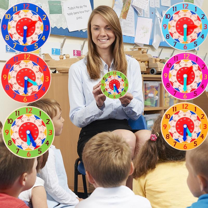 Wooden Clock For Kids Learn Time And Math With Colorful Model