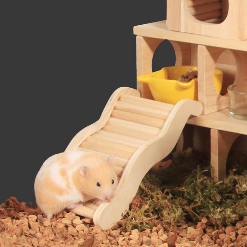 Hamster Ramp Climbing Wood Ladder for Hamster Creative Hamster Climbing Ladder Wooden Climbing Toy and Bridge Cage Decor