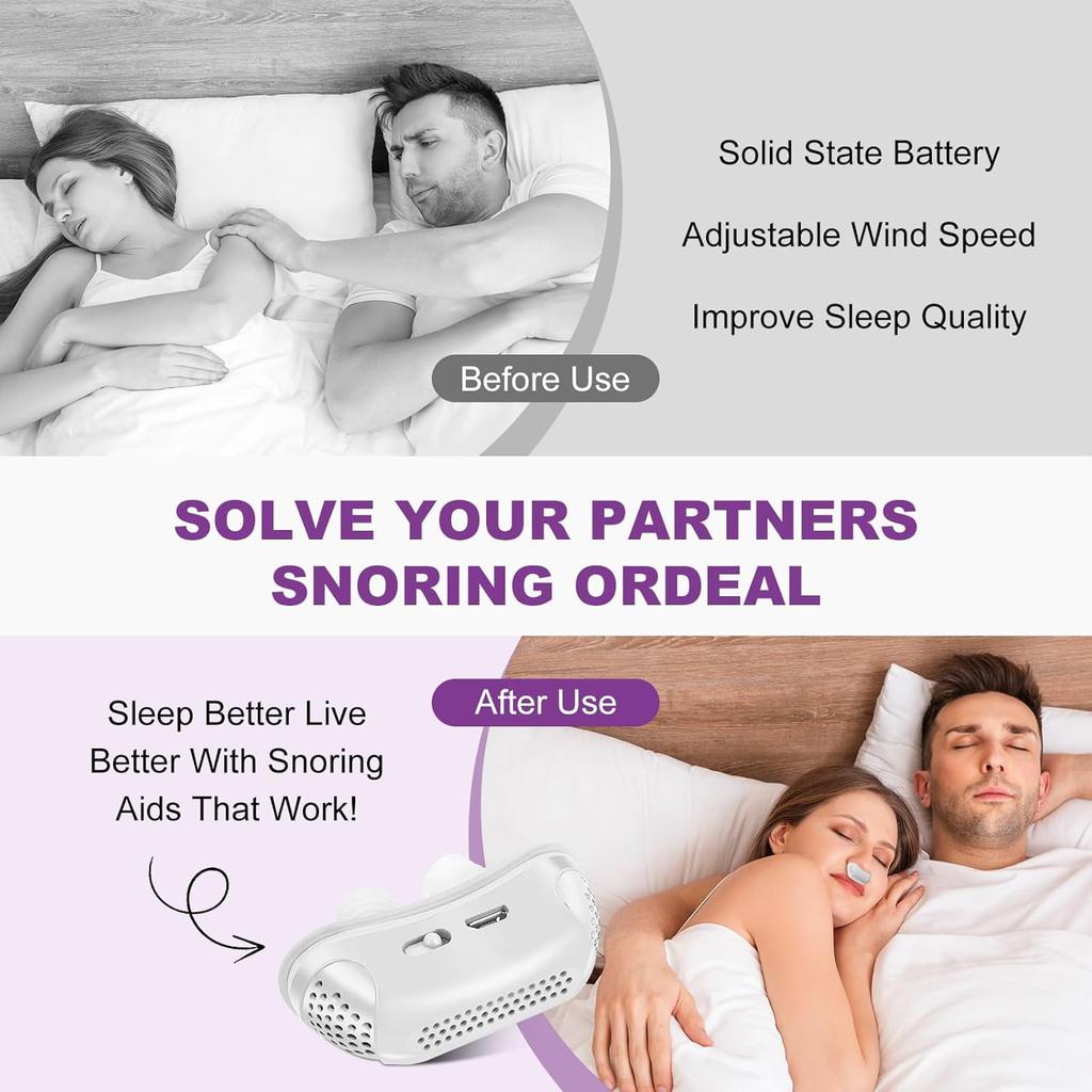 Anti-Snoring Device, Dual Turbine Electric Adjustable Ventilation, Adjustable Wind Speed, Snoring Solution for Men and Women, Blue