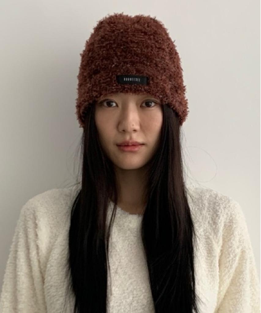 KOOKEESEE Hairy Knit Beanie Hat_Brown