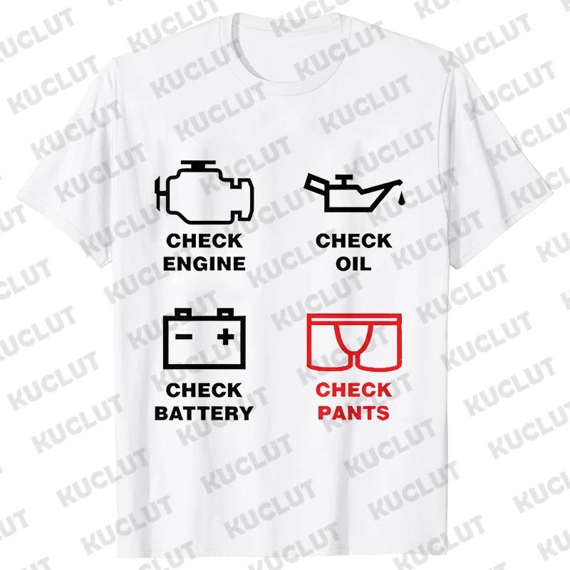 Oversized Men T Shirt Check Engine Oil Battery Print Harajuku Tshirt Hiphop Summer Streetwear Mechanic Repair Tshirt Y2k Top