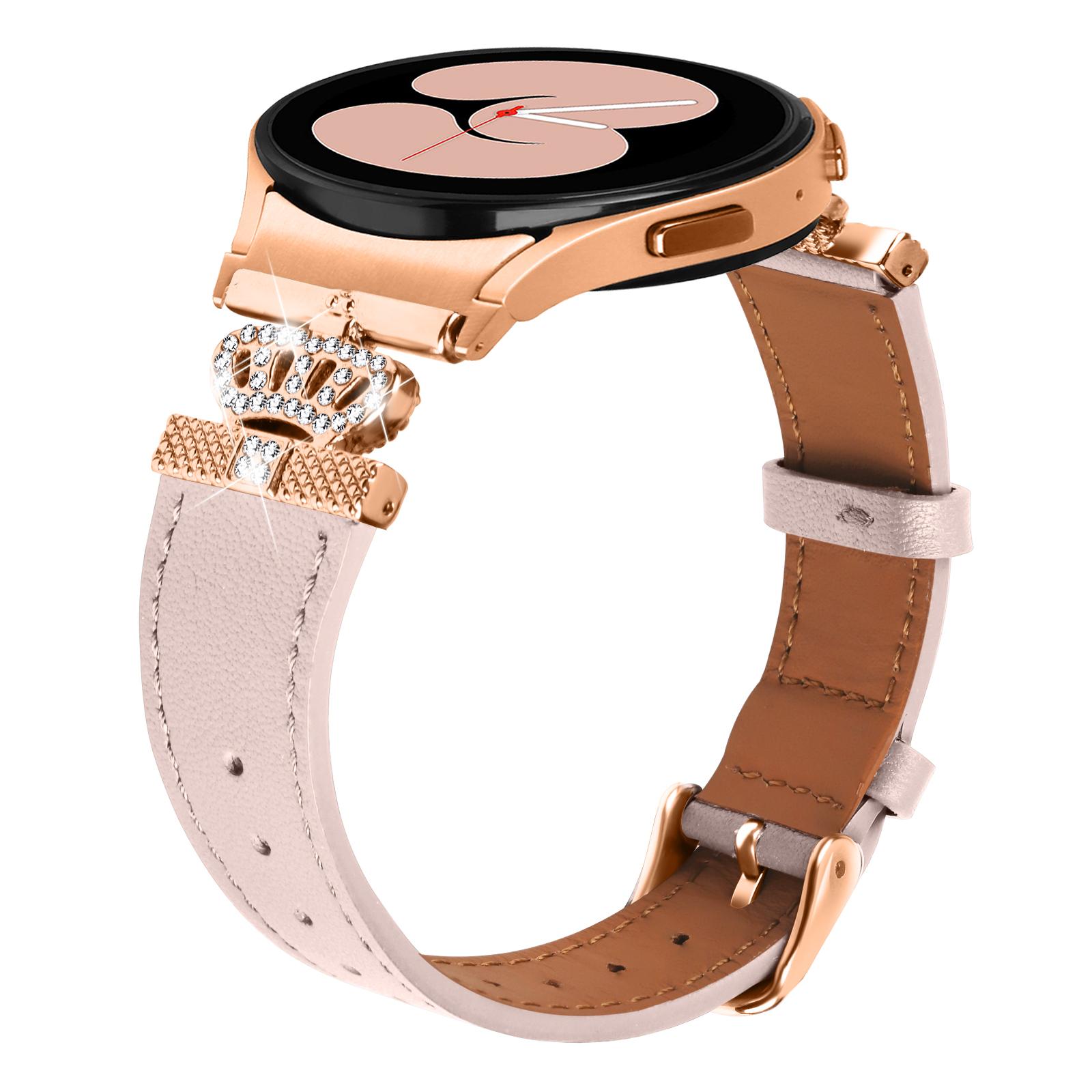 

For Samsung Galaxy Watch6 40mm/44mm/Watch6 Classic 43mm/47mm Watchband with Rose Gold Connector Genuine Cow Leather Strap Pink