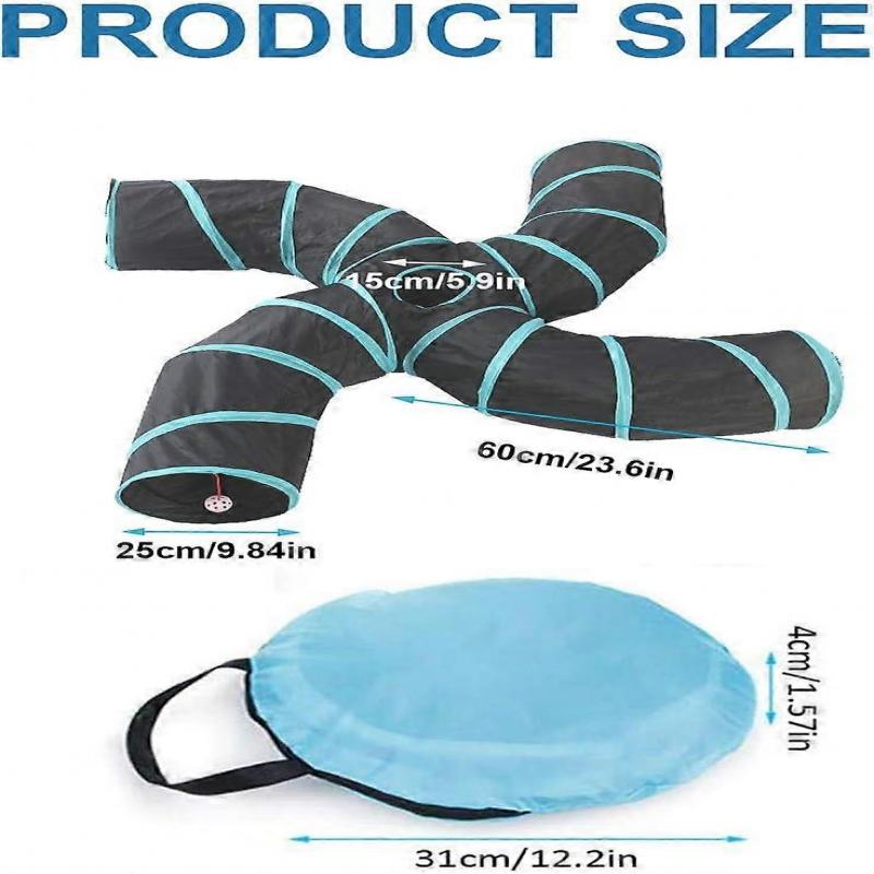 Interactive, Foldable And Lightweight 5-Tunnel Maze In Crinkle Fabric With Pom Pom And Bells For Cats, Small Rabbits, Kittens, Puppies, Ferrets Or Gui