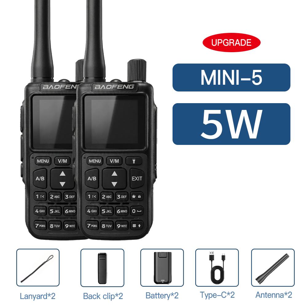 1/2PCS BAOFENG Walkie Talkie MINI-5 Upgrade UV-5R Mini 2200mAh Battery Bluetooth Programming UHF/VHF Dual PTT Ham Radio For Camp