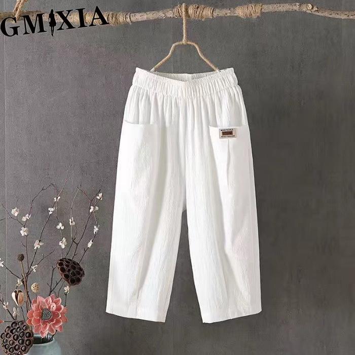 

GMXIA Women s Large Size Fashion Casual Solid Color Print Pants & Capris Trousers XXXXL белый