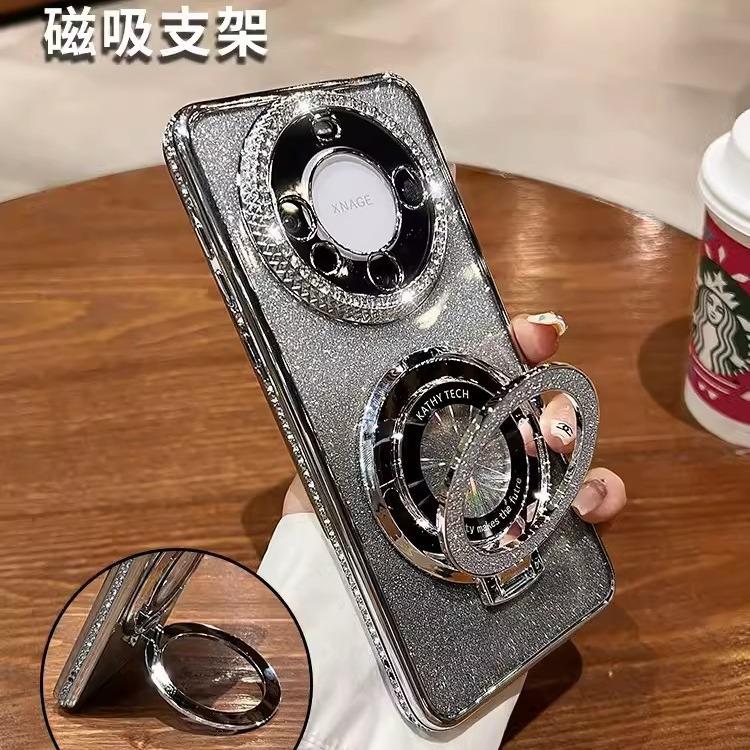 Suitable for magnetic suction bracket Huawei Mate60Pro + mobile phone case mate50 glitter mate40 gradual change rhinestone 30