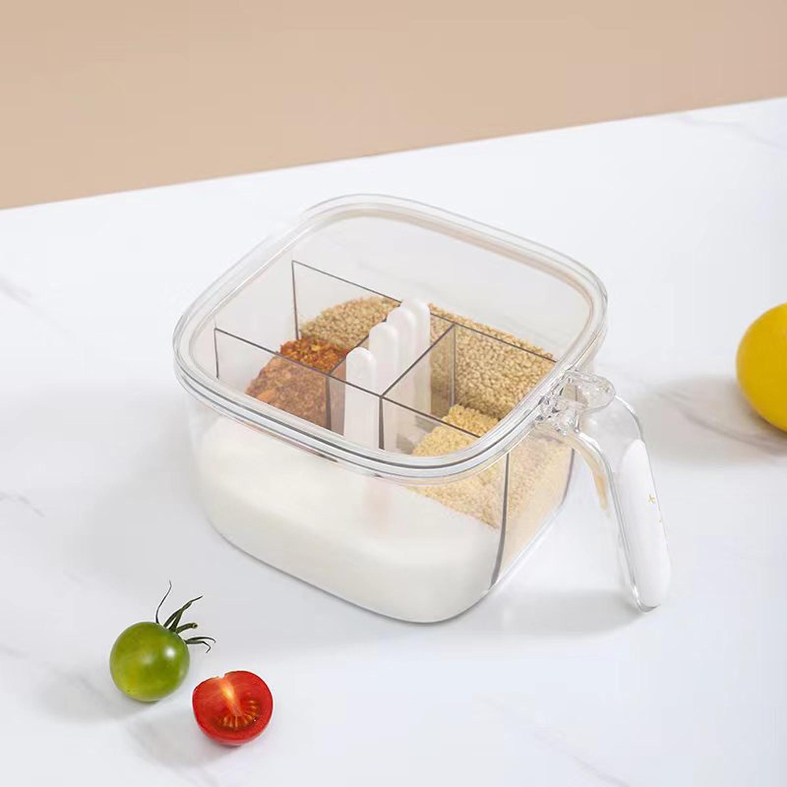 

Kitchen Spice Storage Container with Four Compartments Airtight Salt and Seasoning Organizer Box with Lid and Handle for Home Use one size білий