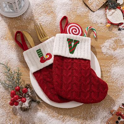 Mini Initial Christmas Stocking Embroidered Letter Knitted Christmas Stockings Festival Hanging Ornament