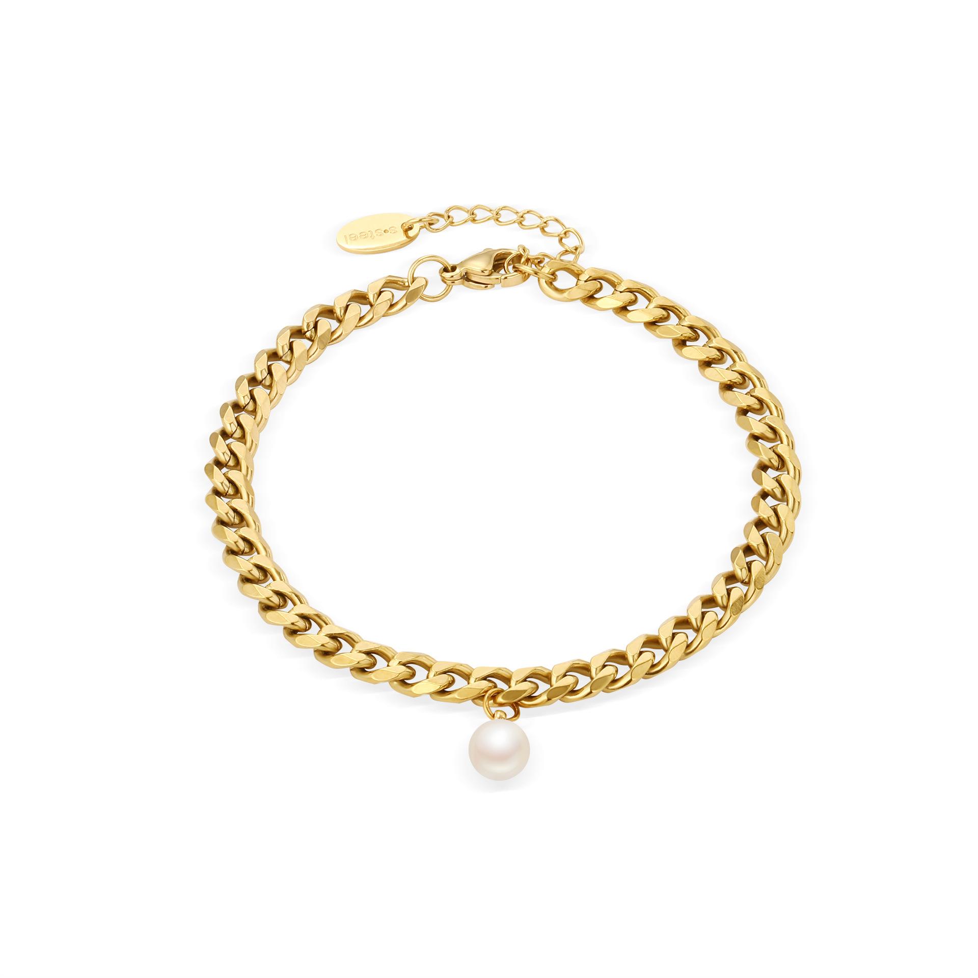 

Жемчужный браслет-подвеска из титановой стали, бесцветная кубинская цепочка, женская простота + модный наконечник из нержавеющей стали