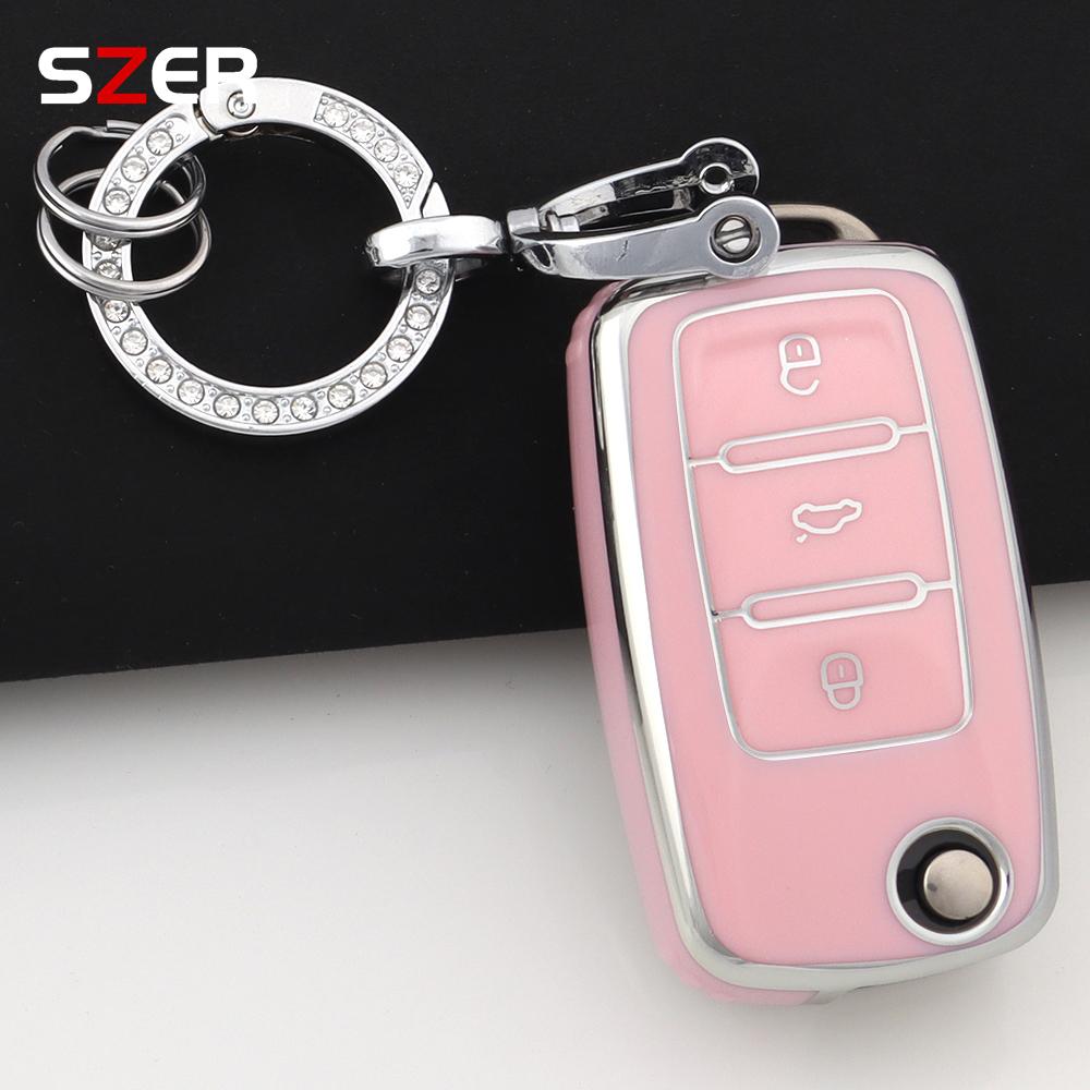 Pink Tpu Car Key Case Cover Shell For Vw Volkswagen Mk4 Bora Golf 4 5 6 Jetta Passat Polo Touran Skoda Octavia Seat 2 3 Buttons