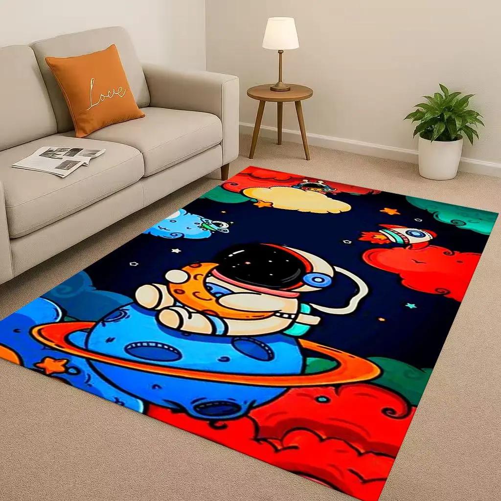 3D Cartoon Astronaut Spaceman Planet Living Room Non-Slip Area Rug Carpet for Bedroom Playroom Sofa,Home Decor Doormat Christmas