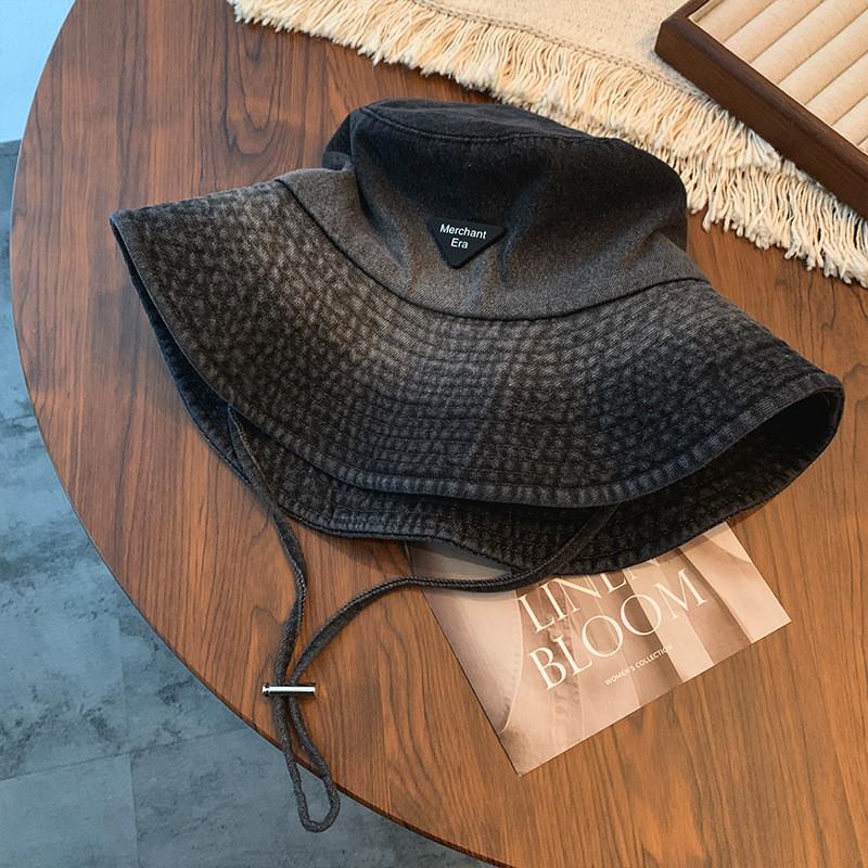 Denim Fisherman Hat With Logo Patch For Casual Outdoor Wear Men Women