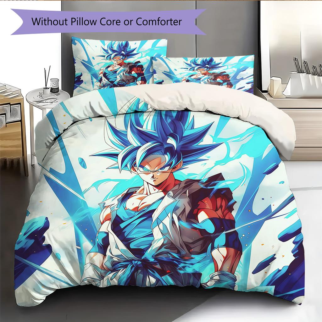 Son Goku Muster Bettwäsche Bettdecke Set Heimdekoration Geschenk (1 Bettbezug + 2 Kissenbezüge (ohne Füllung)).xwn