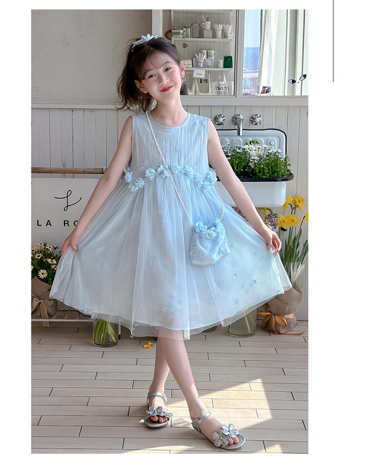 Girls' summer sleeveless mesh vest dress 2026 new mid size children's western-style princess mint style dress