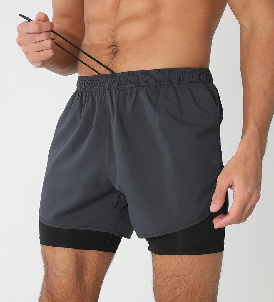 Men's Quick-Dry 2-in-1 Running Sports Shorts with Anti-Exposure Liner