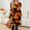 Damen Langarmkleid Herbst Freizeit T-Shirt Lockere Passform Plissiertes Vorderteil Kleider mit Taschen