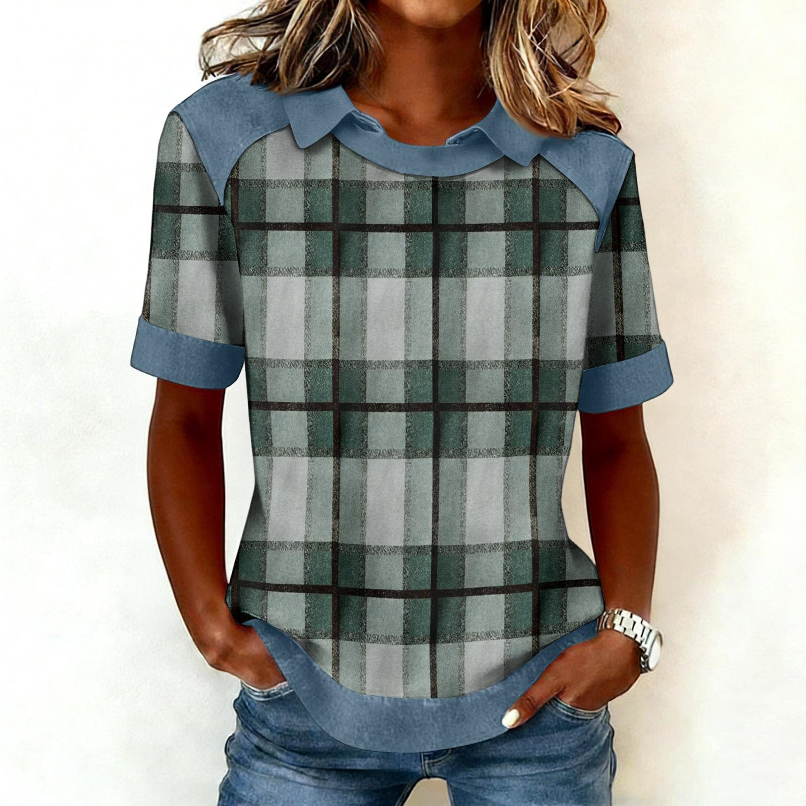 

Женская модная ковбойская толстовка с воротником и вставками, повседневная толстовка с принтом, рубашка с коротким рукавом, топ XXL