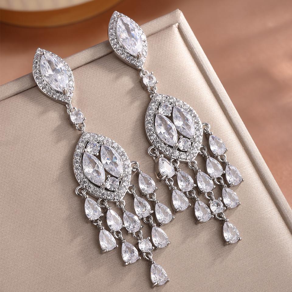 

ZAKOL Бренд Великолепные Прозрачные Маркизные Цирконы AAA Люстра Капля Висячие Серьги Роскошные Женские Свадебный Банкет Циркон