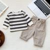 Koreansk randig långärmad baby-t-shirt för pojkar och flickor - Vår/Hösttopp