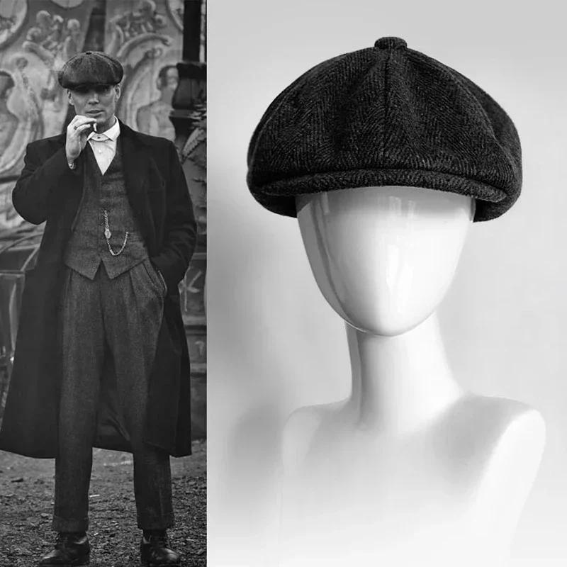 British Retro Big Size Wool Newsboy Caps Men Herringbone Flat Caps Women Man Painters Hat Soft Autumn Winter Hats Octagonal Cap