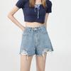 Casual Ripped and Versatile Denim Shorts for Women Fashionable High-waist Internet Celebrity Raw Edge Wide-leg Hot Pants